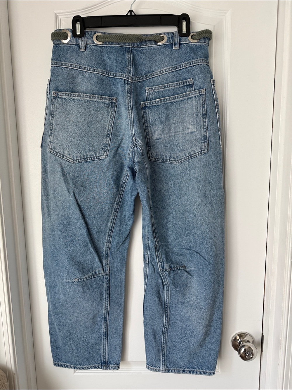 Free People We The Free Barrel Leg Jeans Rope Waist Light Wash Denim Size 27 - Picture 3 of 3